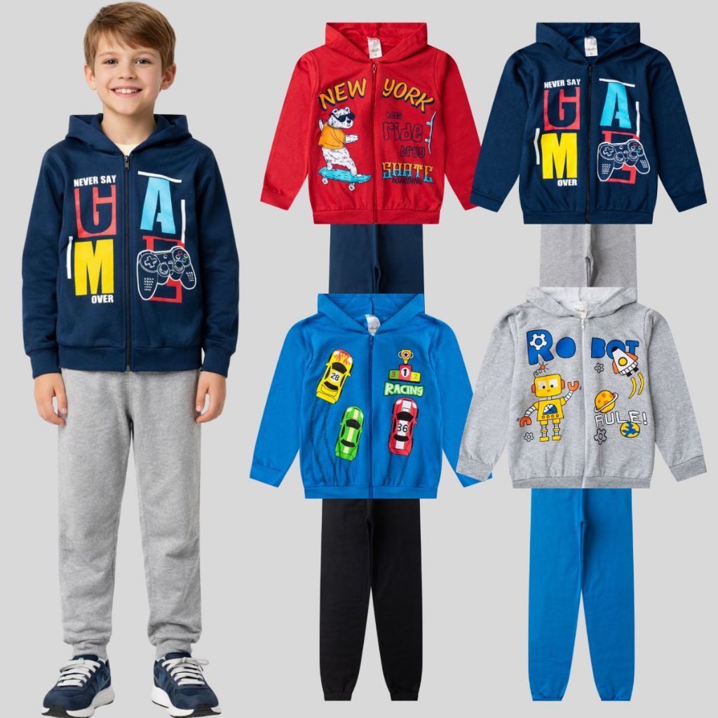 Kit Moletom Masculino 06 Peças Roupa Infantil Capuz Bebe Menino Inverno Frio Conjunto Atacado Capuz
