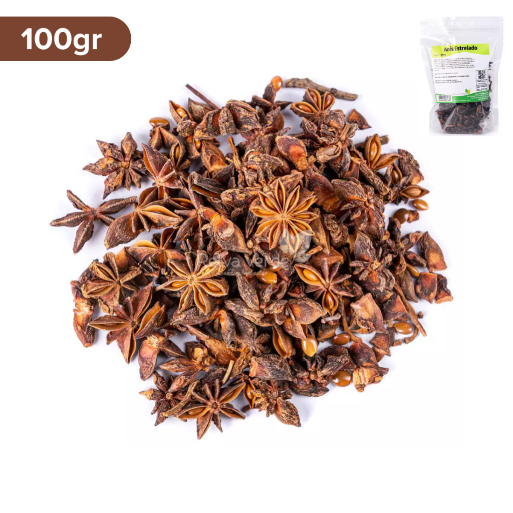Anis Estrelado 100g Infusões e Chá Especiaria Aromática Relva Verde
