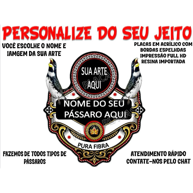 Placa De Gaiola Resinadas Em Acrílico Coleiro Trinca Ferro Tiziu PapaCapim Pássaros Diversos