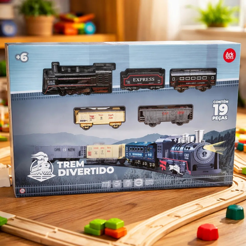 Trem Divertido Ferrovia Elétrica Ferrorama 19 Peças Com Som E Luz - Ark Toys