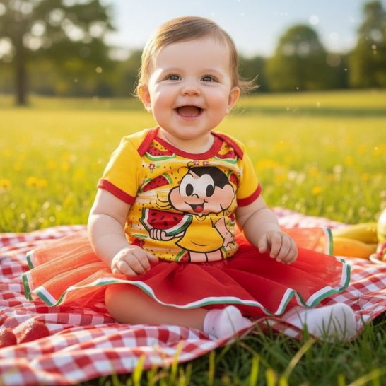 Body Bebê Fantasia Magali com Saia Infantil Turma da Mônica Roupa