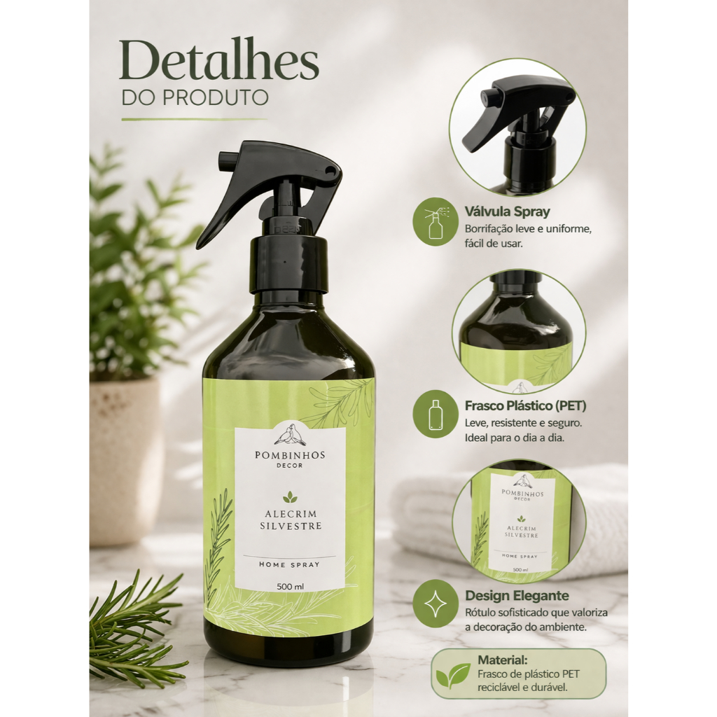 Aromatizador de Ambiente 500ml Home Spray Cheirinho Loja Perfume Sofisticado Longa Duração Fixação