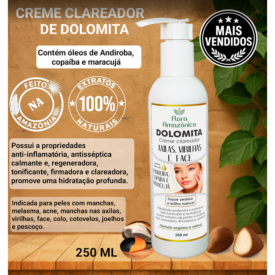 Creme Dolomita Para Axilas Virilhas Face 250ml Flora Amazônica Uniformiza Pele em Oferta na Shopee