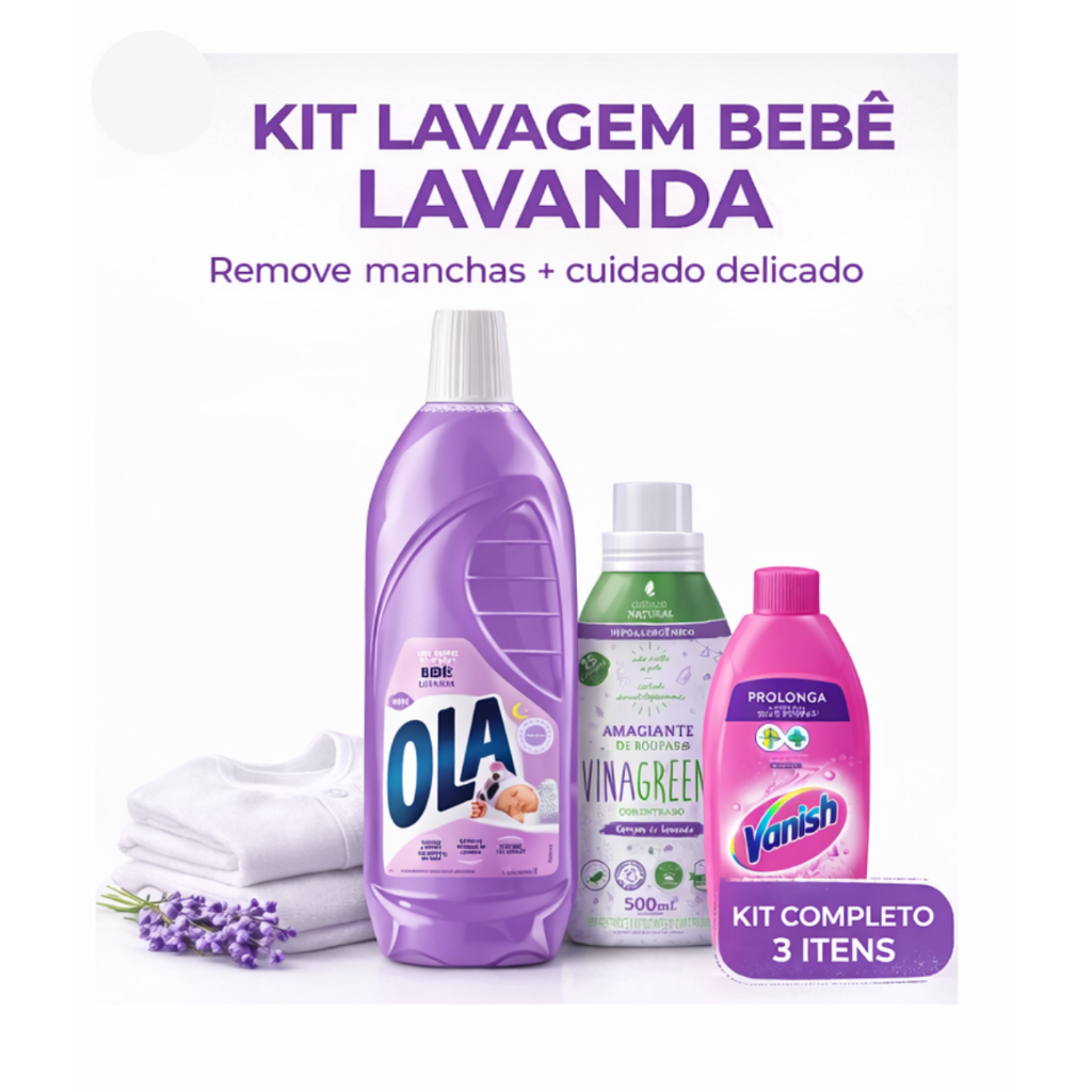 KitLavagem Bebê Lavanda  3x1 – Lava, Amacia e Protege Roupas