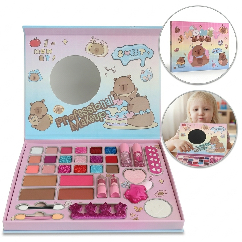 Kit Maquiagem Infantil Capivara Maleta Completa com Espelho Brinquedo Menina Presente Criativo Kawaii