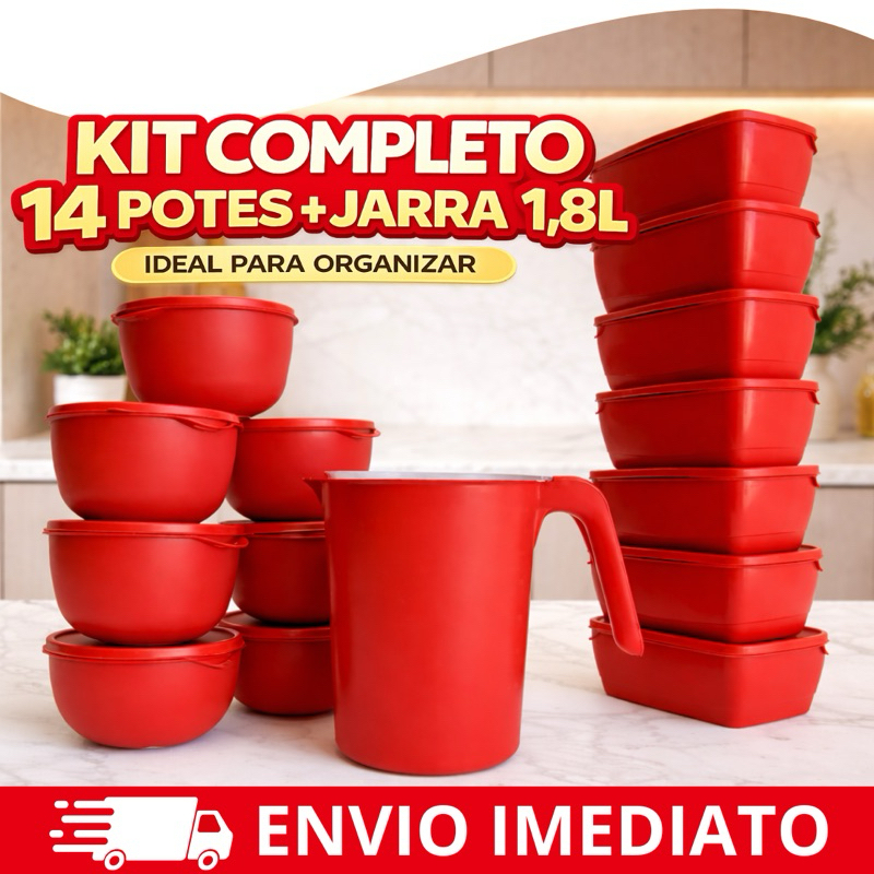 Kit Potes Herméticos 15 Peças + Jarra 1,8L | Plástico Resistente | Microondas Freezer | BPA Free | Escolha seu Kit em Oferta na Shopee
