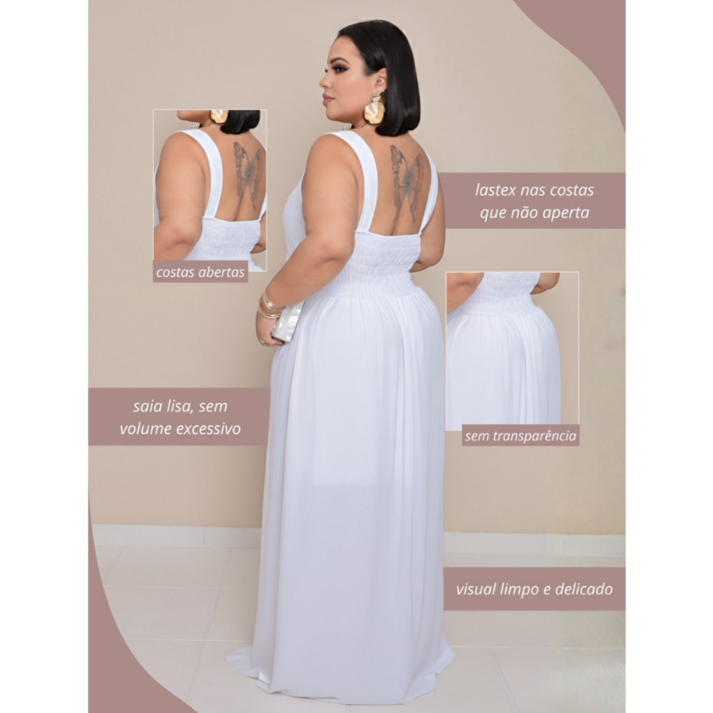 Vestido Feminino de Verão Longo Liso Feminino Moda Glam Plus Size Elegante e Casual — imagem 2 de 2