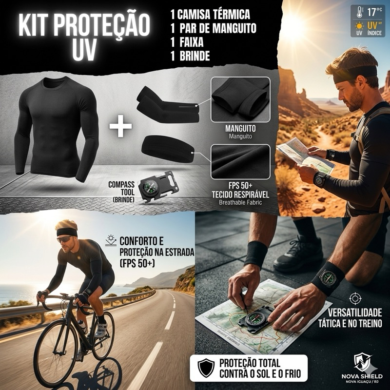 Promoção proteção UV com camisa Termica + Par de Manguito futebol volei Testeira Anti Suor