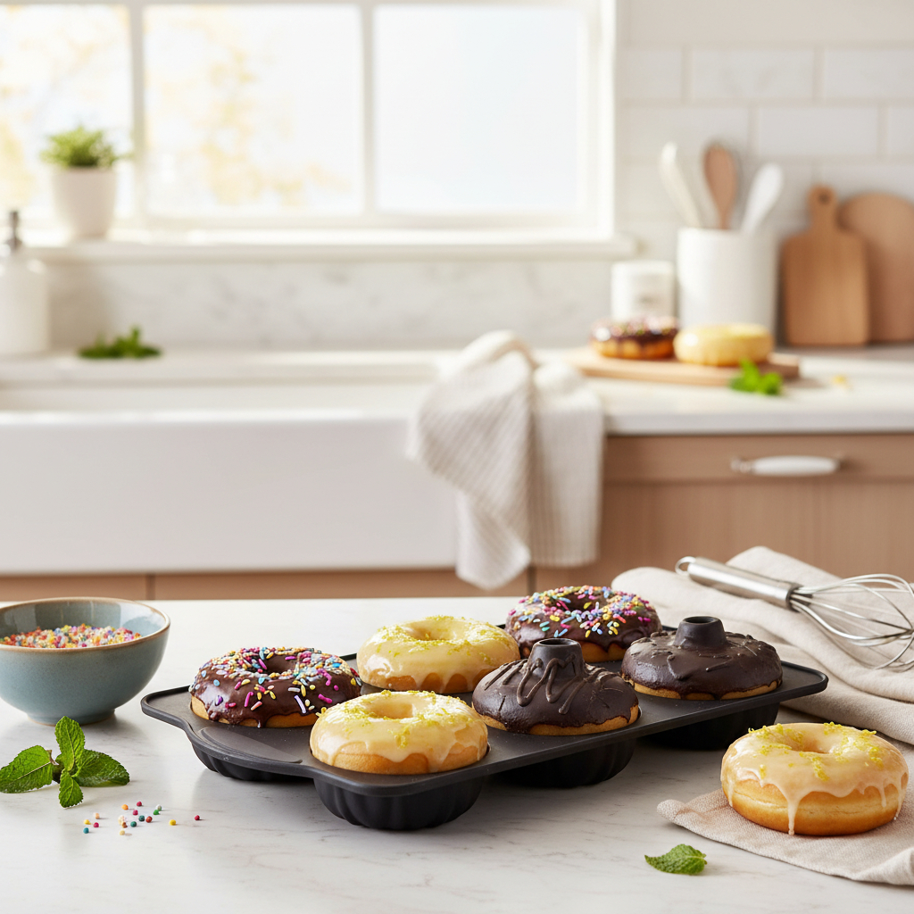 Forma Silicone Antiadherente 6 Cavidades Molde Donuts Bolo Assadeira Resistente Cozinha