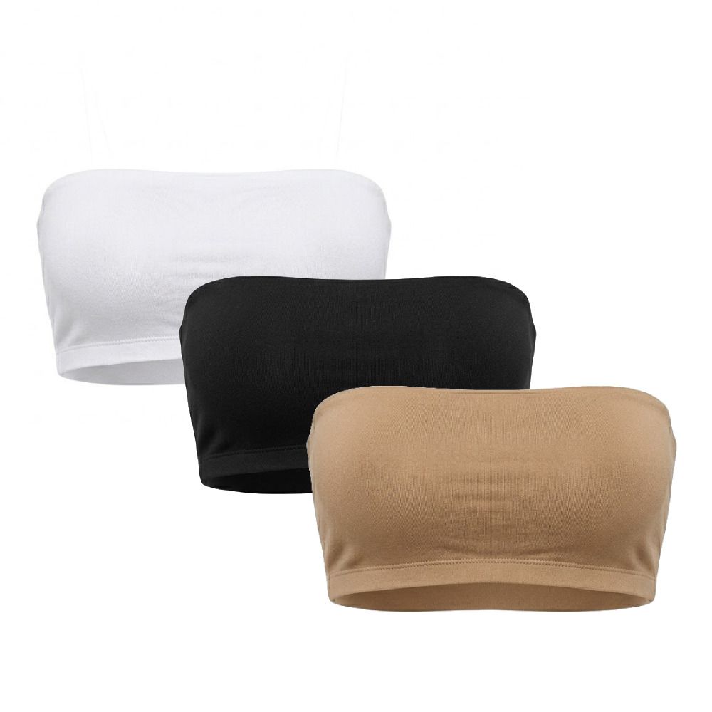 Kit 3 ou 2 Top Faixa Cotton Sem Bojo Tomara que Caia Cropped com Alta Sustentação Feminino Edumara