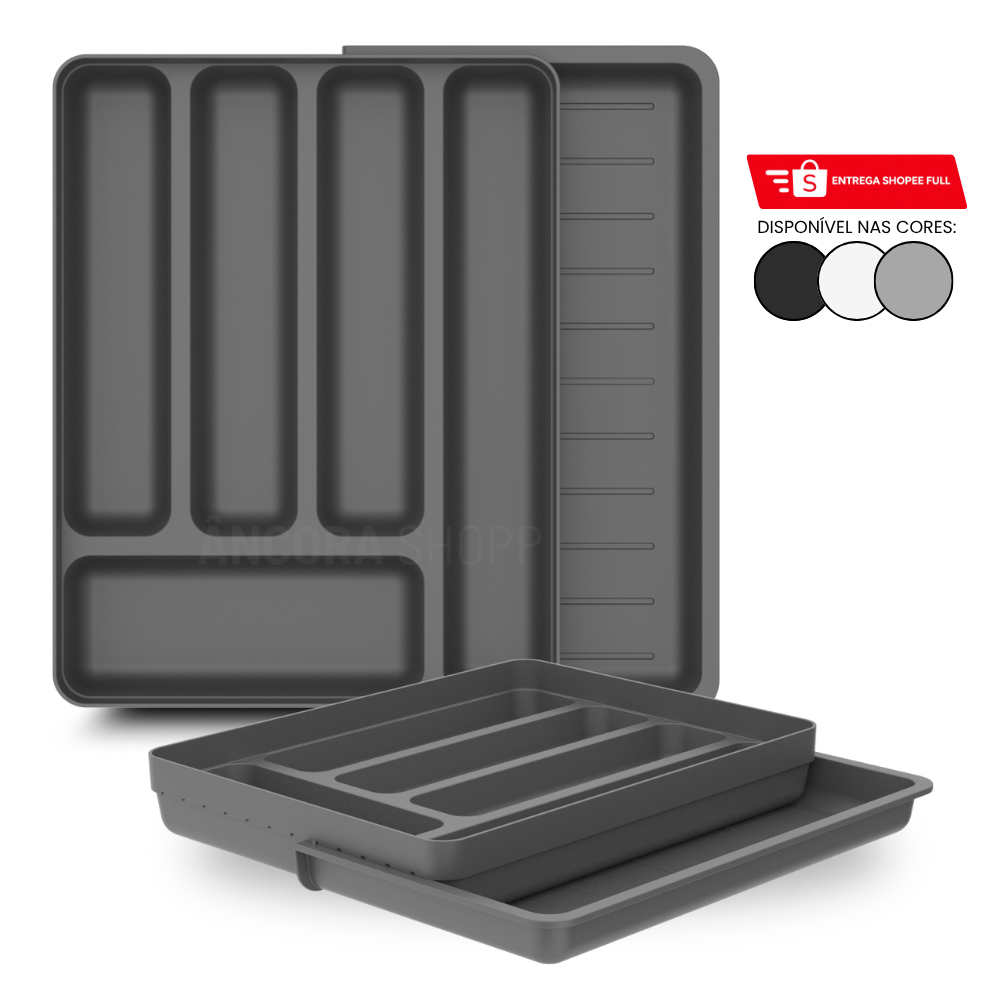 Organizador de Gaveta Porta Talher com Extensor de Utensílio de Cozinha 36x28cm 6 Compartimentos