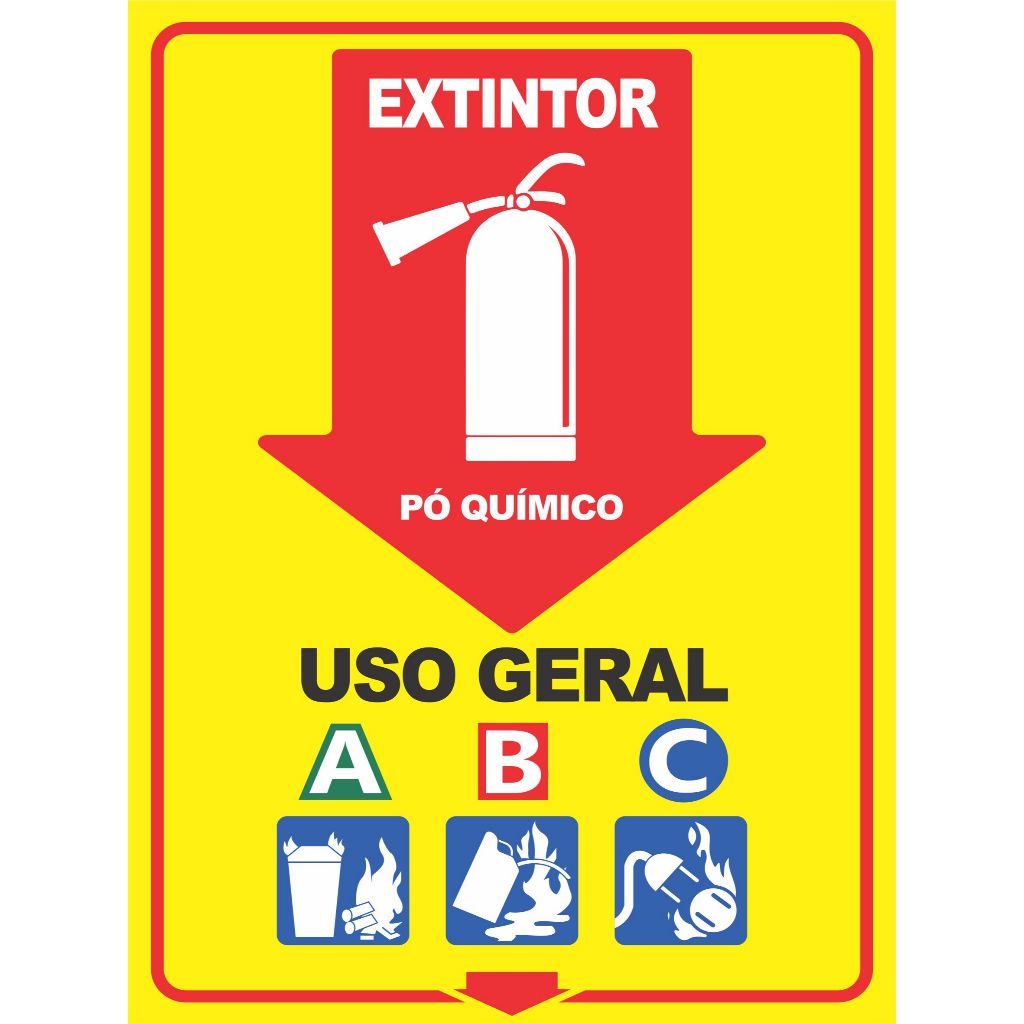 Placa Indicativa de Extintor de Incêndio com Carga de Pó Químico - Uso Geral
