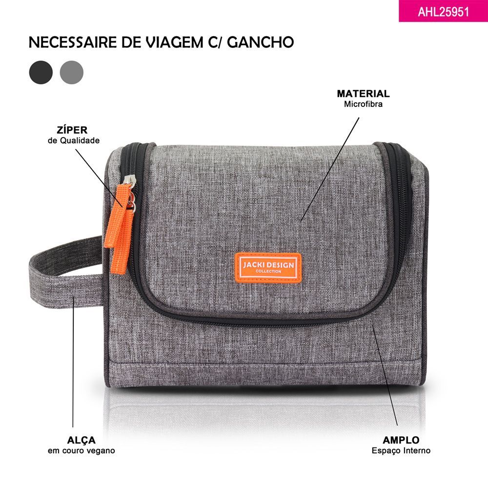 Necessaire Grande com Alça Lateral, Gancho e Divisórias | Jacki Design · foto 2