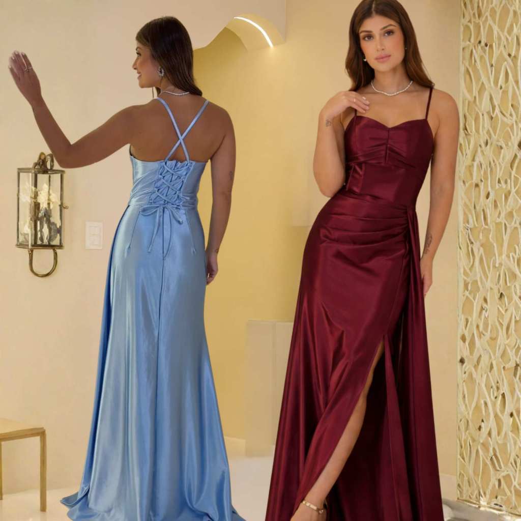Vestido Longo Acetinado com Caimento Perfeito para Madrinhas