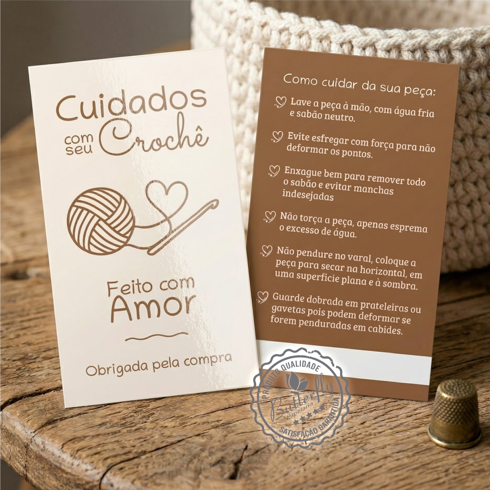 Cartão para Crochê com Cuidados da Peça | Tag com Instruções de Lavagem
