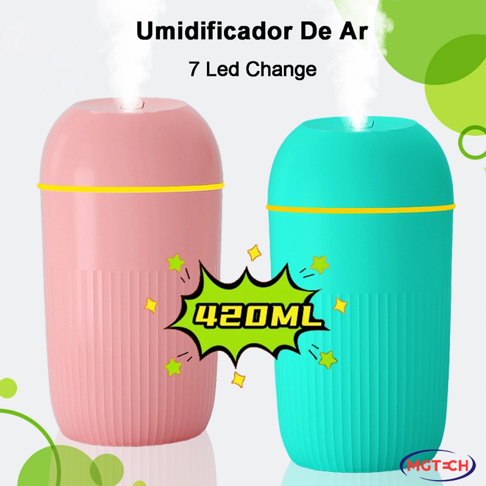 Umidificador Aromatizador Grande De Ar 420ml De Ambiente Difusor Elétrico De Carro Led Portátil