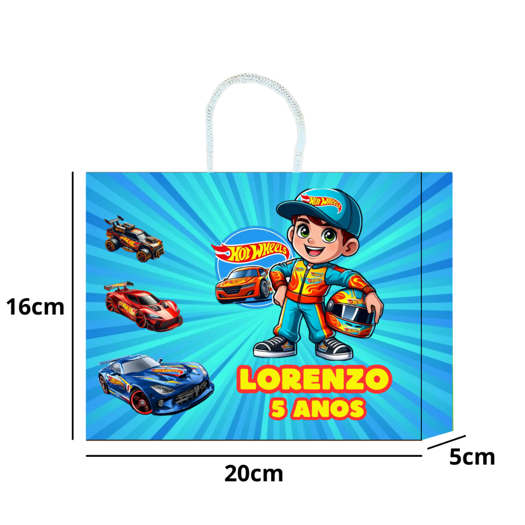 Sacolinha Surpresa Hotwheels Carros 20x16x5  Aniversario lembrancinha Sacola personalizada ( PRÉ MONTADO )