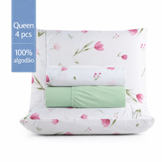 Jogo De Lençol Queen 4 Peças 100% Algodão 200 Fios Estampado PREMIUM em Oferta na Shopee