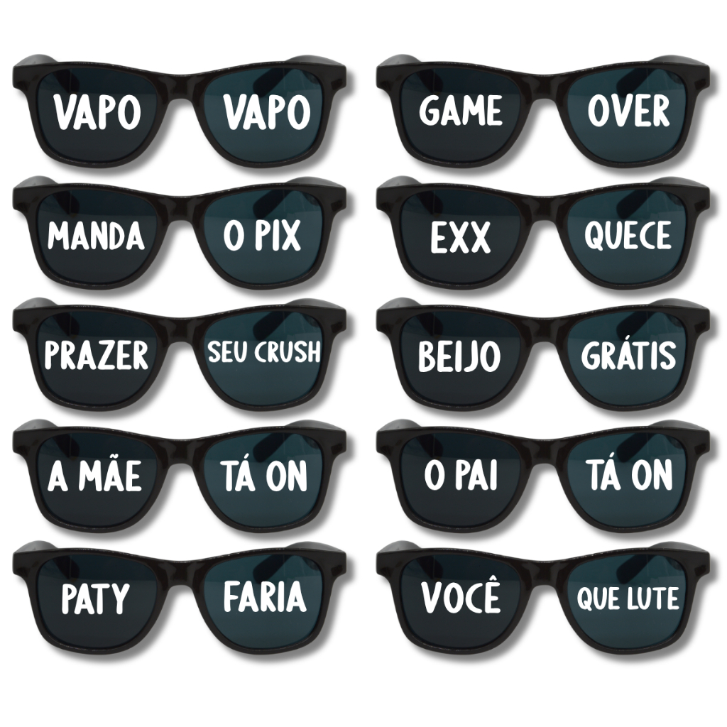 Kit 10 Óculos Clássico Frases Divertidas para Festas Balada Despedida