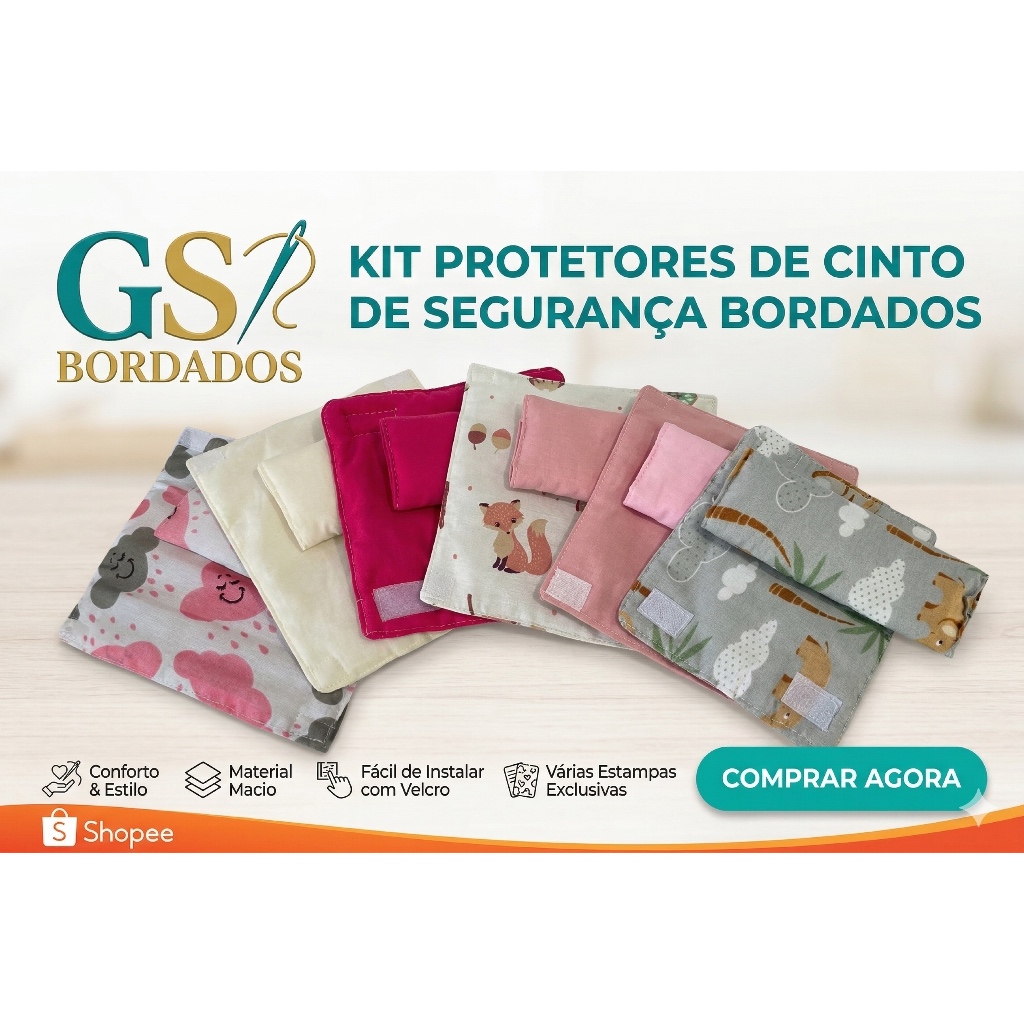 Par Protetor de Cinto de Segurança Bebê Conforto e Carrinho 100% Algodão