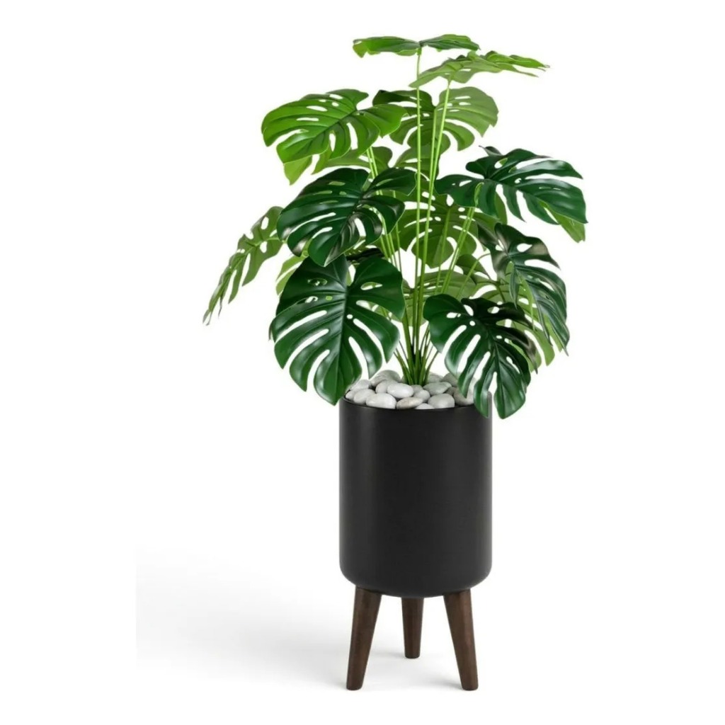Kit Decorativo Completo Planta Artificial Costela De Adão Enfeite Vaso Cachepot Desing Moderno Sala