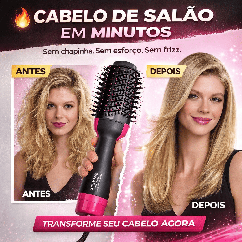 Escova Secadora 3 em 1 110V Alisadora Profissional Íons Anti Frizz Seca Alisa Modela Rápido