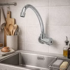 Torneira Bica Móvel Cromada de Parede de Cozinha em ABS e Tubo em Inox Leve Tradicional