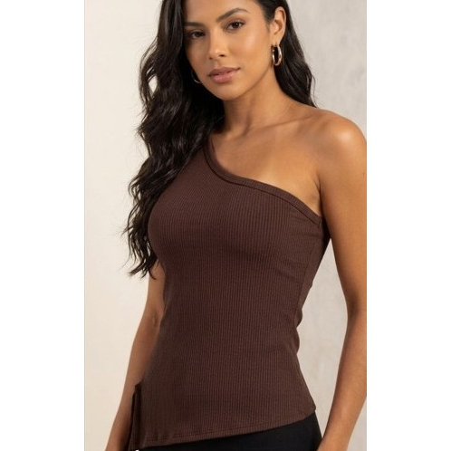 Blusa Assimétrica Nula Manga Canelada Mula Manca Básica Moderna Blogueira Blusinha Recorte Fenda Pop