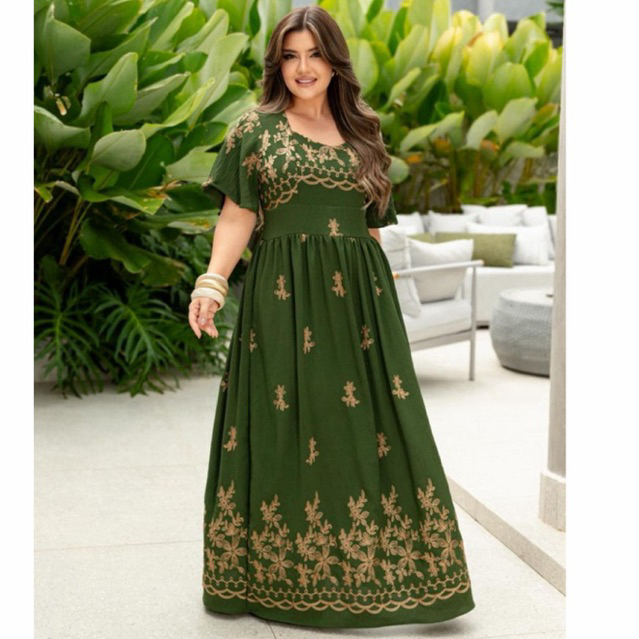 Vestido moda evangélica elegante luxo duna bordado maravilhoso em Oferta na Shopee