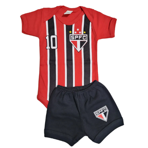 Kit Body Bebê Sao Paulo Vermelho + Calção Shorts Tapa Fralda Culote