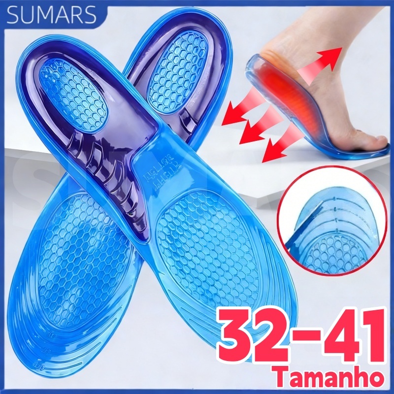 Par Palmilha Ortopédica Gel Silicone Recortável Anti Impacto Alívio  para Fascite Plantar Esporão Calcâneo e Dores