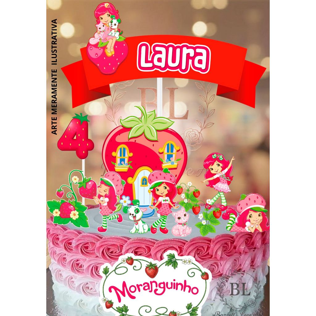 Topo de bolo MORANGUINHO, MORANGUINHO , Meninas, Topper Personalizados MORANGUINHO, TOPO DE BOLO PERSONALIZADO