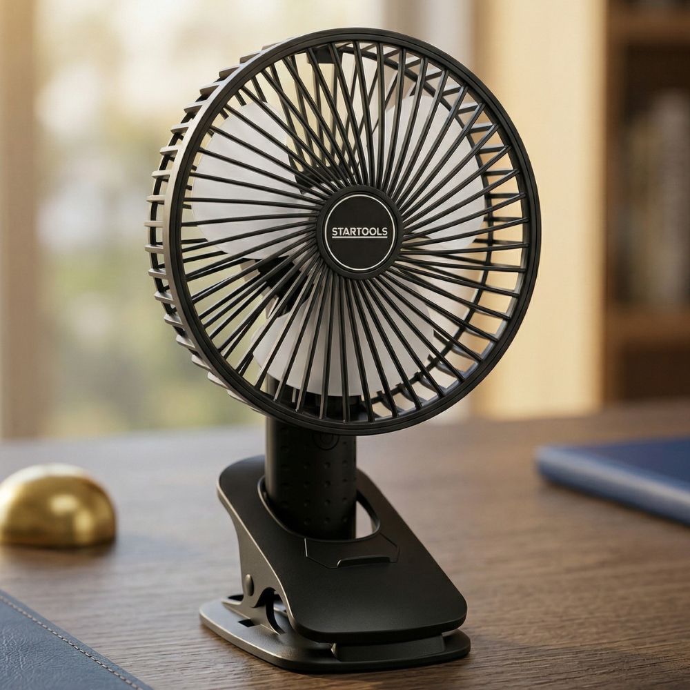 Mini Ventilador de Mesa Recarregável USB 3 Velocidades Portátil Silencioso Ajustável Clip Rotativo