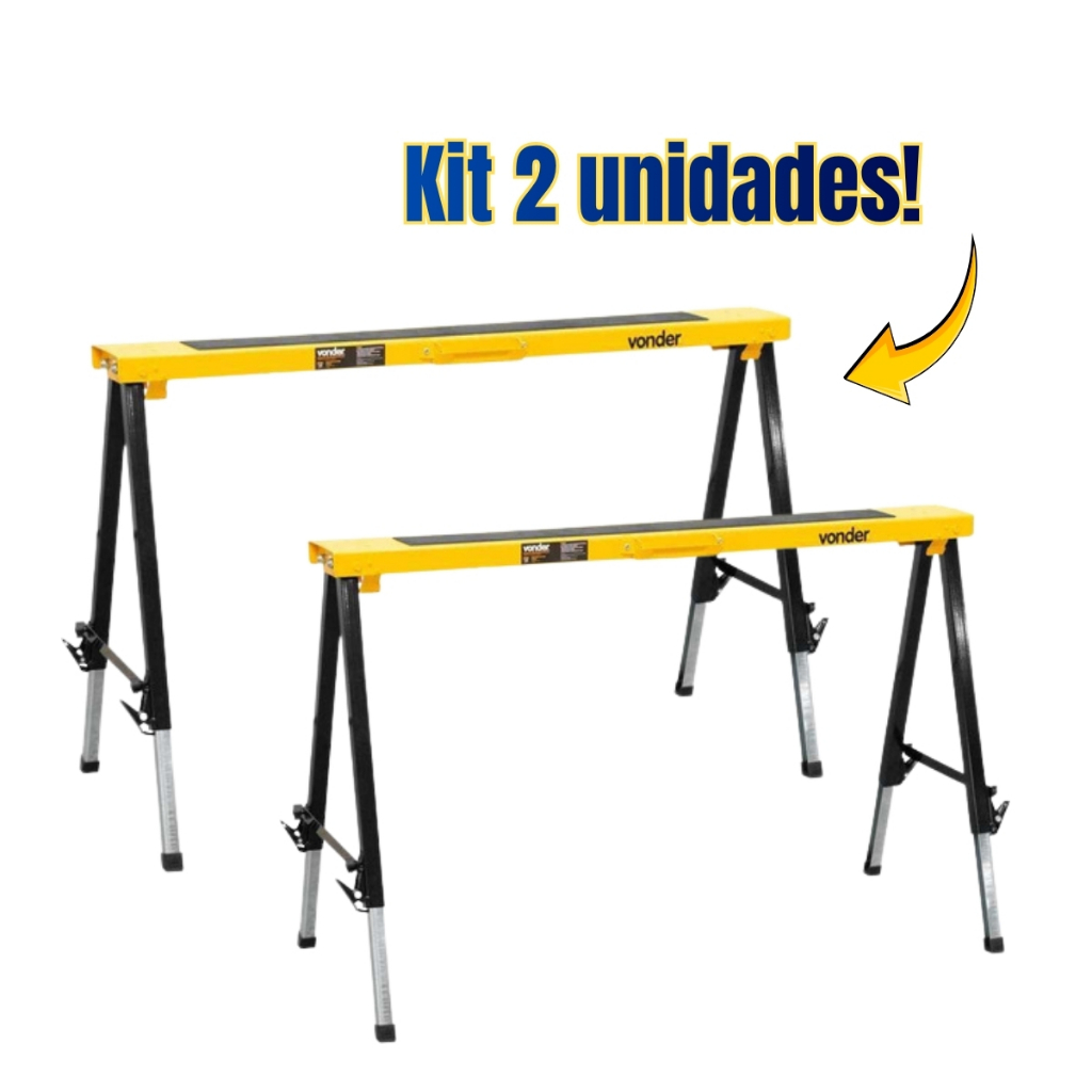 Kit com 2 Cavaletes Metálico Portátil Capacidade 150 kg Vonder