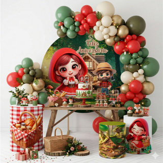 Kit Painel Festa Redondo 1,50x1,50 Com Trio Capas De Cilindros Tema Chapeuzinho Vermelho em Oferta na Shopee