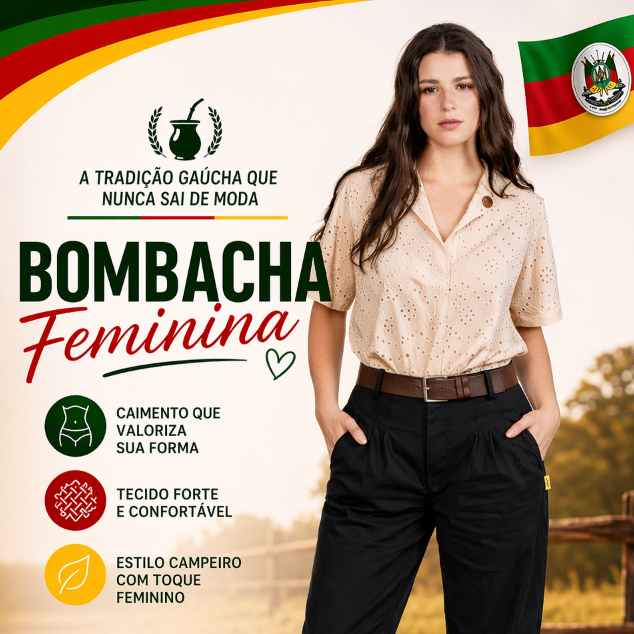 Bombacha C/Elastano Feminina Preta Com Lycra Gaúcha Castelhana
