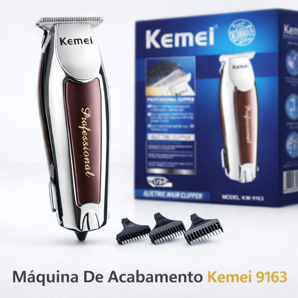 Máquina Acabamento Kemei KM-9163 Sem Fio Barbeador Cabelo Barba Pezinho Profissional