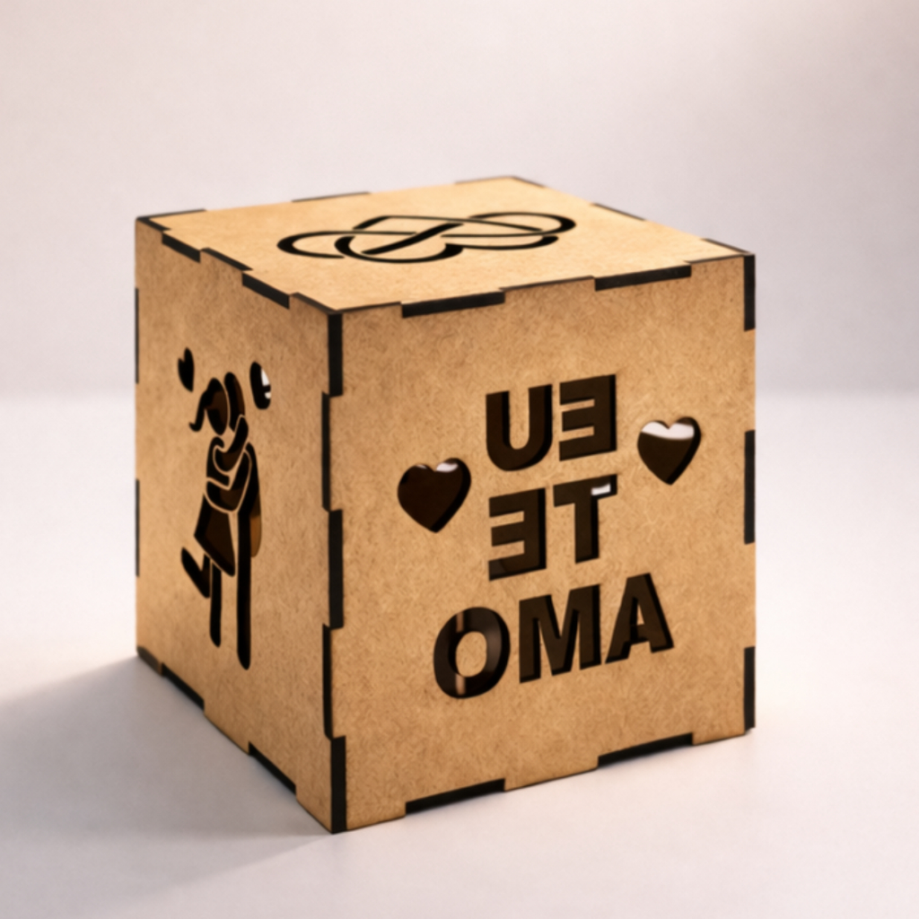 Caixa Luminária MDF Led Presente Criativo Namoro Proposta Cubo Box Lightbox Abajur Casal Namorados
