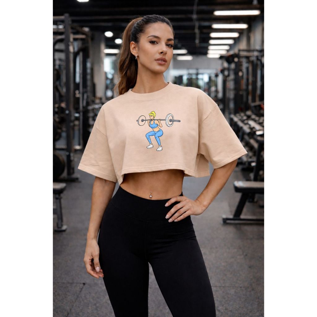 Cropped Oversized  Estampado Feminino Cinderela Academia Treino Fitness Streetwear Premium 100% Algodão Confortável