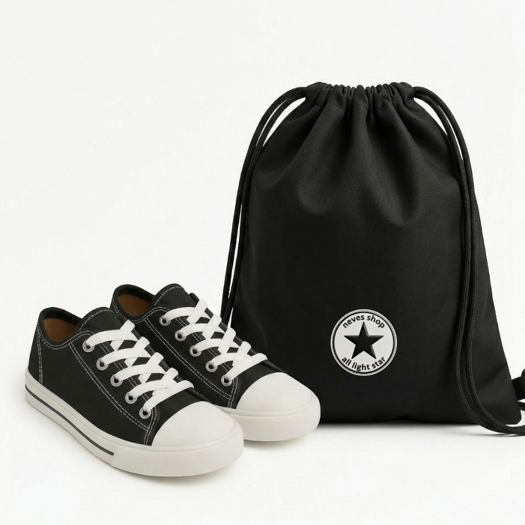 Kit Tenis Infantil All Light Star Feminino Masculino Casual Super Confortavel + Bolsa Saco Esportiva