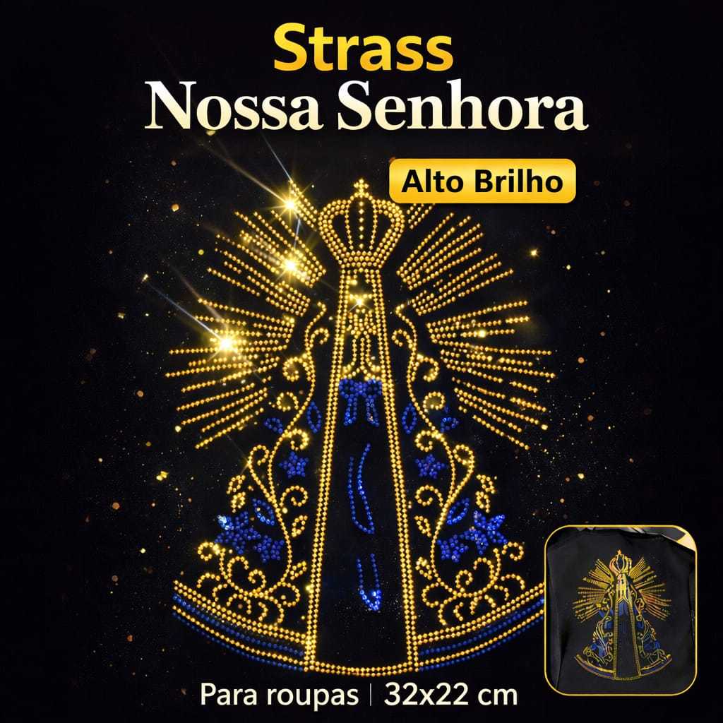 Aplique Strass Nossa Senhora Para Roupa 32x22 Brilho Forte