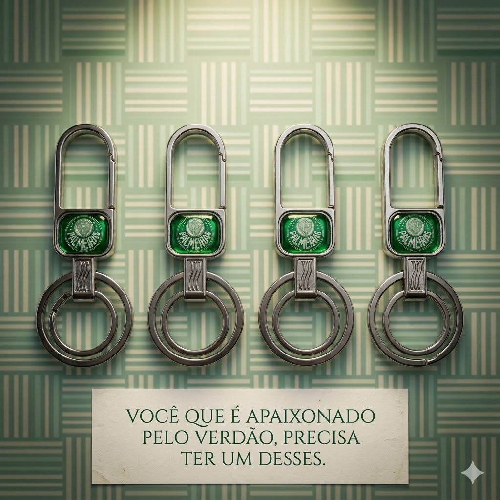 Chaveiro Palmeiras Palestra Italia Metal Luxo Mosquetão Reforçado Argola Dupla para Moto Carro Chaves Coleção Premium