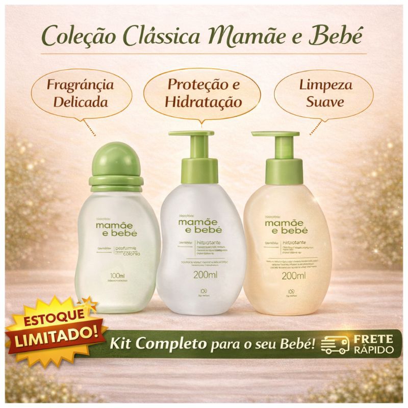 Kit Mamãe e Bebê Natura - 3 Itens - Colonia + Sabonete Líquido + Hidratante