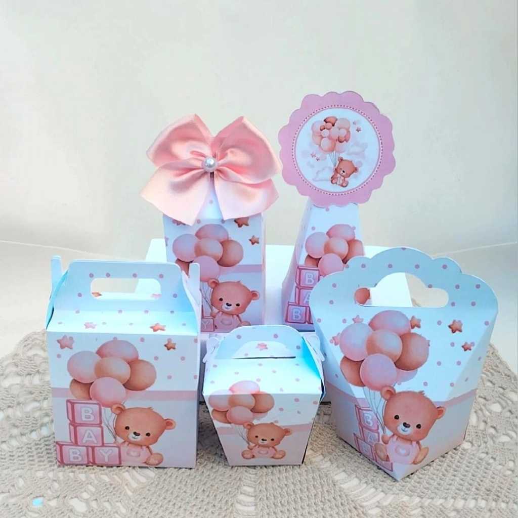 KIT FESTA PRONTA ENTREGA cha revelaçao rosa Personalizado pegue e Monte Lembrancinhas - Caixinha Personalizadas