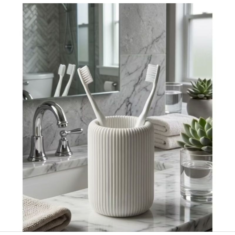 Porta Escova De Dente E Pasta De Dente Canelado White Banheiro