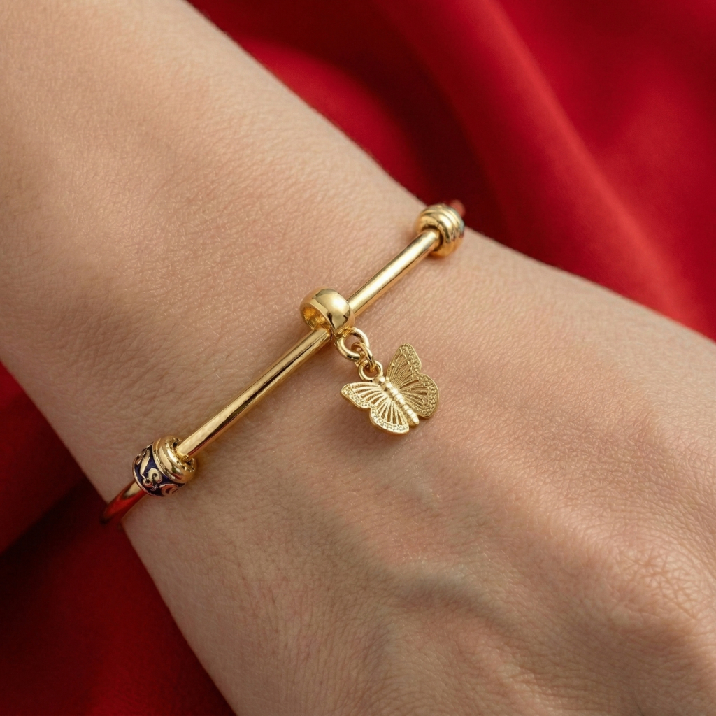 [ SEMI JOIA ] Pingente Berloque Borboleta Folheado Prata 925 Ouro18k Pulseira Bracelete Acessórios Femininos