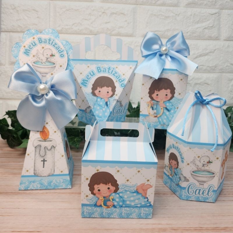 Batizado Azul Menino Personalizado l Kit Festa l Lembrancinha Caixinhas Personalizadas l Batismo Festa Infantil Batizado