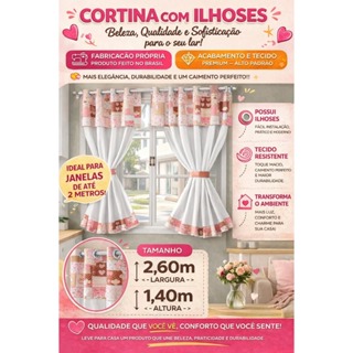 Cortina para Cozinha Moderna com Bandô estampado Rosa  2,60m X 1,40m Varão simples até 2 metros em Oferta na Shopee