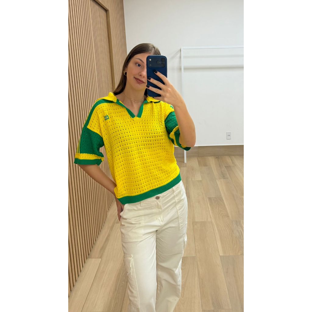 Blusa Polo Furin Brasil Copa - Tricot - Elegante e Confortável - Tamanho Único (M) 36 ao 42.