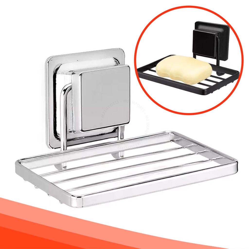 Saboneteira Sem Furo Sucção Inox Fixação Forte Parede Resistente Preta Cromada Banheiro em Oferta na Shopee